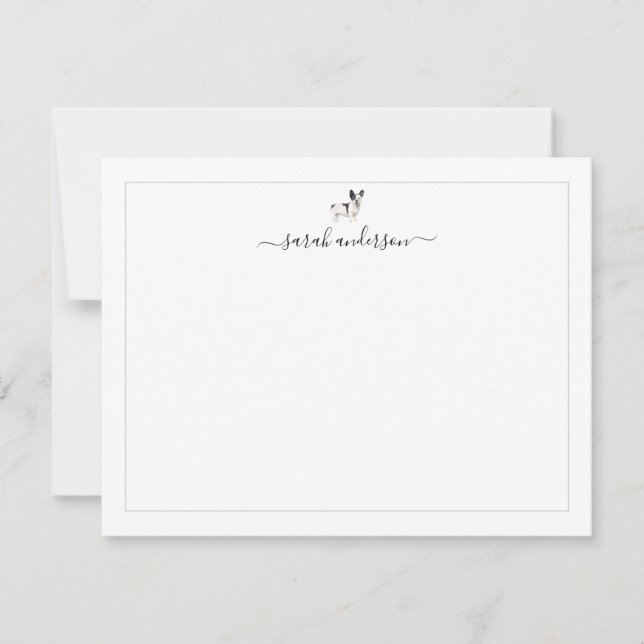 Tarjeta Pequeña Borde de Bulldog francés blanco y negro personaliz (Anverso)