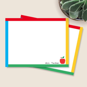 Tarjeta Pequeña Borde de Colores Primarios & Maestra Manzana Lindo