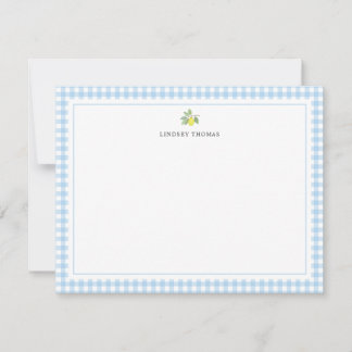 Tarjeta Pequeña Borde de Gingham Azul Limón Personalizado