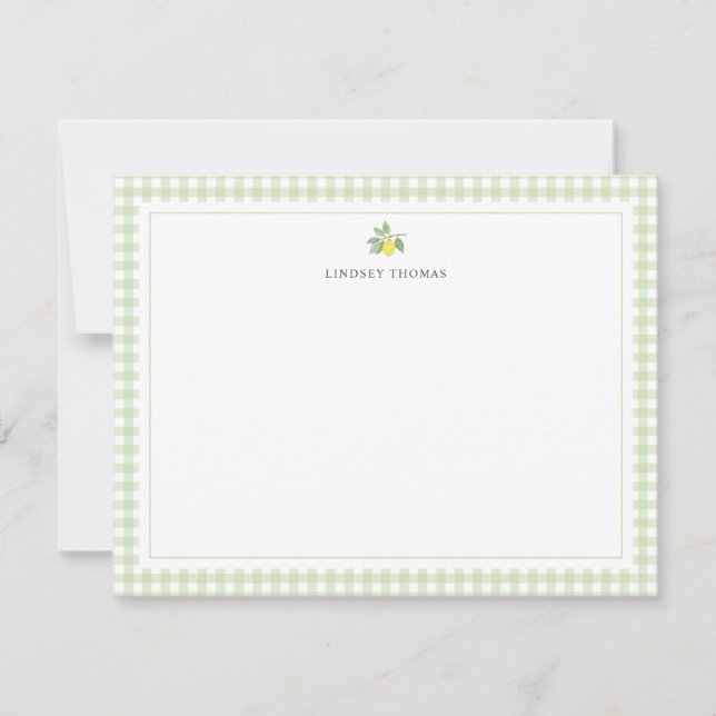 Tarjeta Pequeña Borde de Gingham Verde Limón Personalizado (Anverso)
