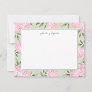 Tarjeta Pequeña Borde de Hortensia Rosa Personalizado Verde