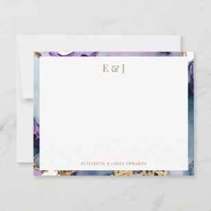 Tarjeta Pequeña Borde de Iniciales de Pareja de Oro Elegante con T