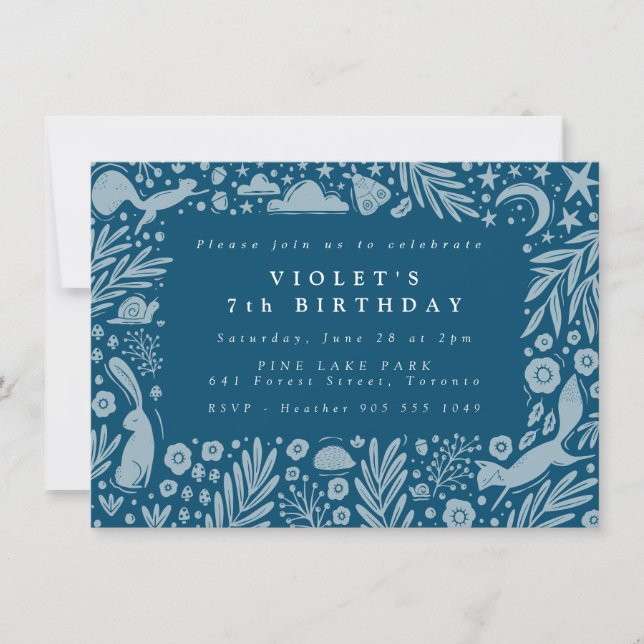 Tarjeta Pequeña Borde de Linocut para animales de bosque (Anverso)