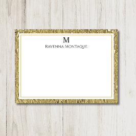 Tarjeta Pequeña Borde de textura de oro de lujo con monograma negr
