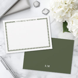 Tarjeta Pequeña Borde de Verde Oliva Monograma de Nombre Minimalis