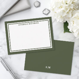 Tarjeta Pequeña Borde de Verde Oliva Monograma Minimalista