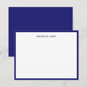 Tarjeta Pequeña Borde elegante azul medianoche con monograma
