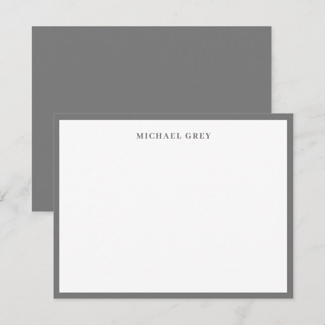 Tarjeta Pequeña Borde elegante gris monograma (Anverso / Reverso)