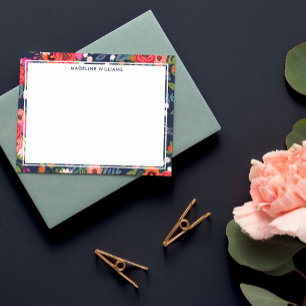 Tarjeta Pequeña Borde floral boho de color naranja rosa con nombre