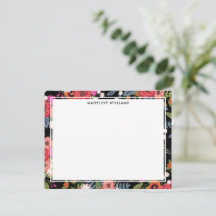 Tarjeta Pequeña Borde floral Boho Naranja rosa negro con nombre