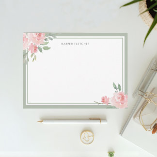 Tarjeta Pequeña Borde Floral Clásico de Aquarela en Salvia