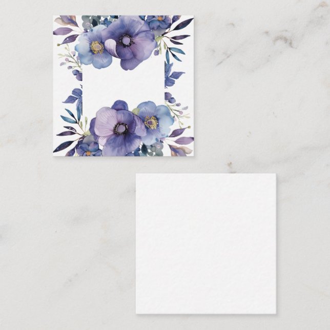 Tarjeta Pequeña Borde floral morado de anémona (Anverso / Reverso)