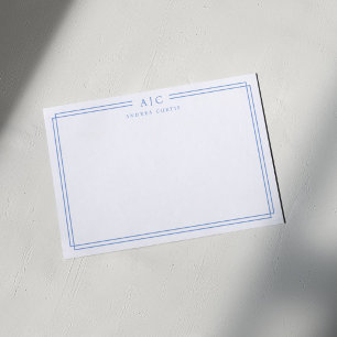 Tarjeta Pequeña Borde geométrico azul claro de monograma doble sim