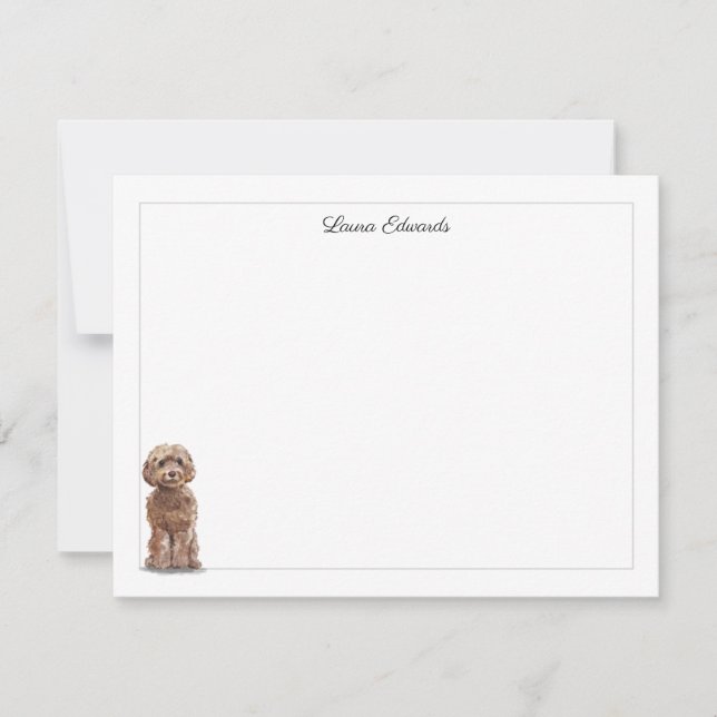 Tarjeta Pequeña Borde gris de Cockapoo marrón personalizado (Anverso)