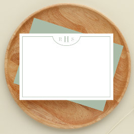Tarjeta Pequeña Borde minimalista de tres monogramas uno | Sage Gr