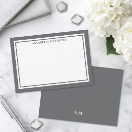 Tarjeta Pequeña Borde minimalista gris carbón Monograma de nombre