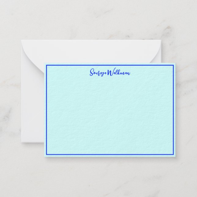 Tarjeta Pequeña Borde, Nombre y Minimalista Azul Elegante en Blanc (Anverso)