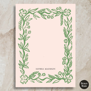 Tarjeta Pequeña Borde Ondulado Floral Rosa Verde