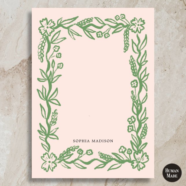 Tarjeta Pequeña Borde Ondulado Floral Rosa Verde (Subido por el creador)