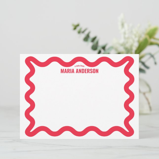 Tarjeta Pequeña Borde ondulado rojo retro personalizado (Anverso de pie)