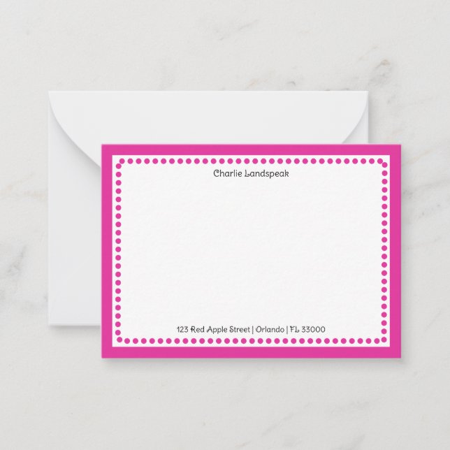 Tarjeta Pequeña Borde rosa brillante clásico y puntos monogramados (Anverso)
