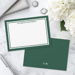 Tarjeta Pequeña Borde Verde Esmeralda Monograma Minimalista