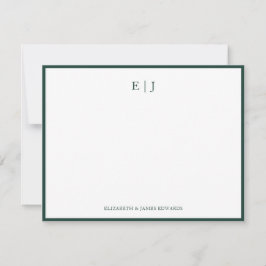 Tarjeta Pequeña Borde Verde Esmeralda Monograma Simple de Pareja