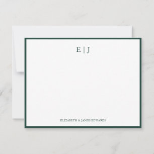 Tarjeta Pequeña Borde Verde Esmeralda Monograma Simple de Pareja