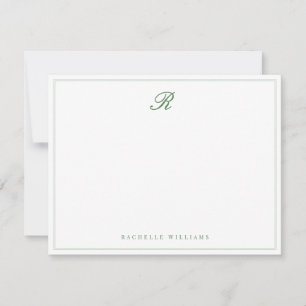 Tarjeta Pequeña Borde Verde Salvia Elegante Escritura Monograma An