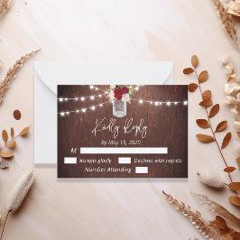 Tarjeta Pequeña Borgoña Mason Jar Wood Budget Luz Flor RSVP