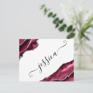 Tarjeta Pequeña Borgoña y fronteras de plata agate personalizadas
