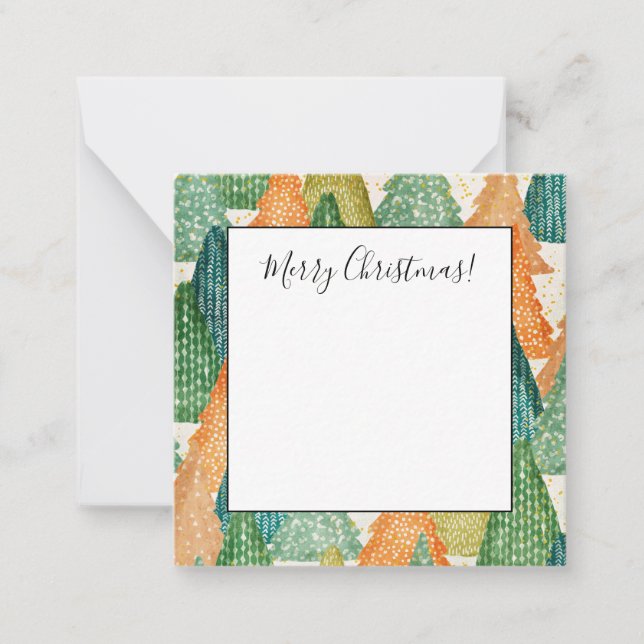 Tarjeta Pequeña Bosque colorido de árboles de Navidad ecológicos (Anverso)
