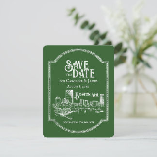 Tarjeta Pequeña Boston Forest Green Save the Date