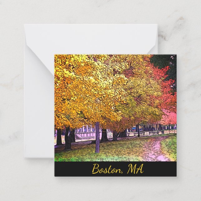 Tarjeta Pequeña Boston, Massachusetts Fall Foliage Comic Art 0533 (Anverso)
