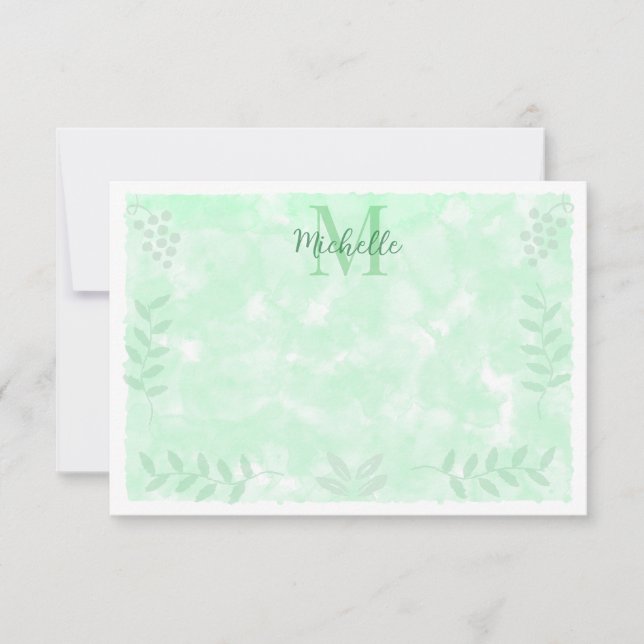 Tarjeta Pequeña Botanical Watercolor Branches Leaves Monogram   (Anverso)