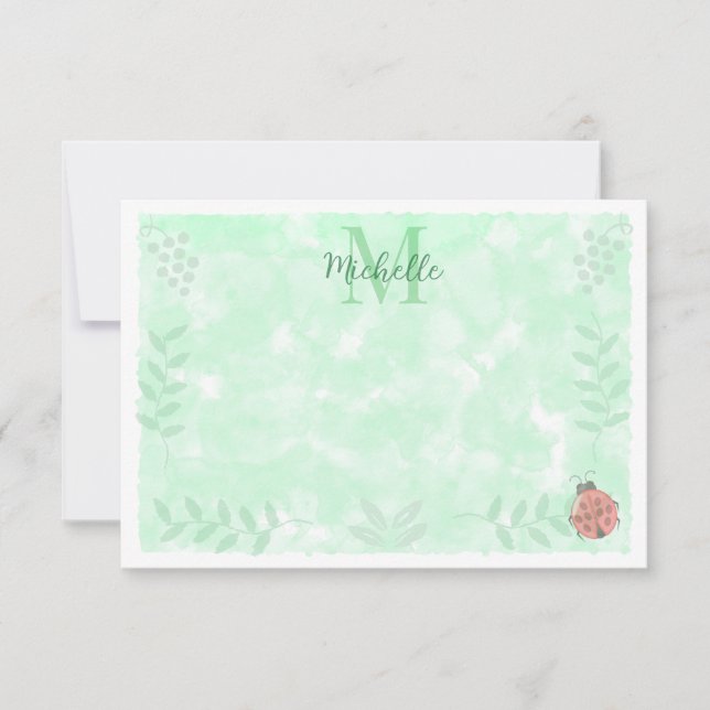 Tarjeta Pequeña Botanical Watercolor Ladybug Monogram   (Anverso)