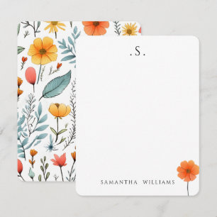 Tarjeta Pequeña Botánico Floral Acuarela Monograma y Nombre
