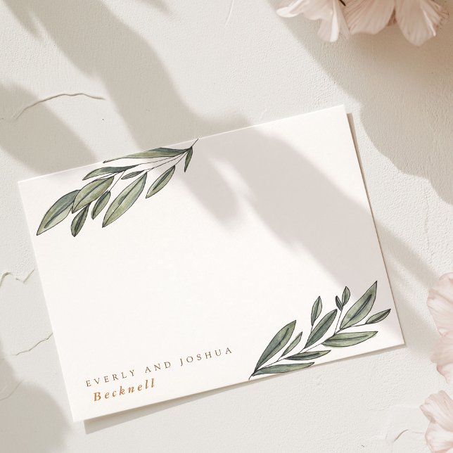 Tarjeta Pequeña Botánico personalizado chic romántico perenne (Romantic Evergreen Chic Botanical Personalized Note Card)