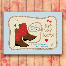 Tarjeta Pequeña Botas de vaquero rojas de San Valentín para el aul