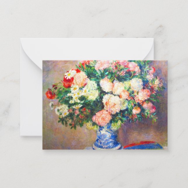 Tarjeta Pequeña Bouquet de crisantemos y un ventilador japonés (Anverso)