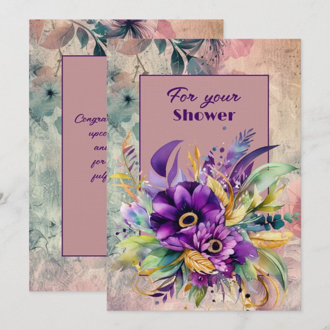 Tarjeta Pequeña Bouquet de ducha de bodas de flores moradas (Anverso / Reverso)