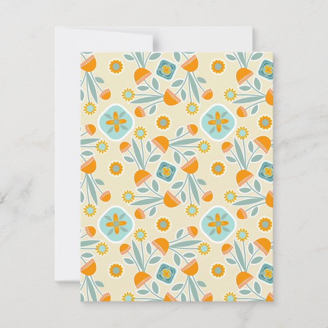 Tarjeta Pequeña Bouquet de flores folclóricas naranja y Aqua (Anverso)