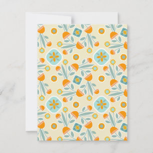 Tarjeta Pequeña Bouquet de flores folclóricas naranja y Aqua
