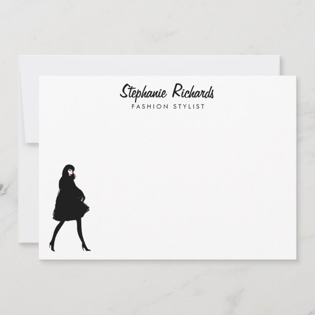 Tarjeta Pequeña Boutique Mod Fashion Chica, Notecard plano estilis (Anverso)