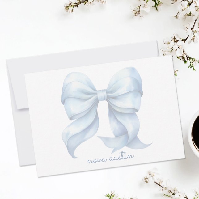 Tarjeta Pequeña Bow azul moderno personalizado con monograma de no (Subido por el creador)