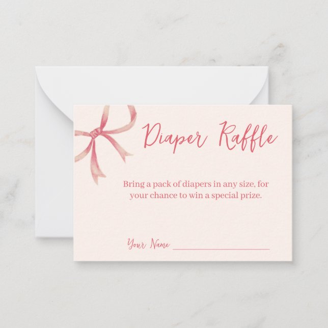 Tarjeta Pequeña Bow Baby Shower Diaper Raffle Card (Anverso)