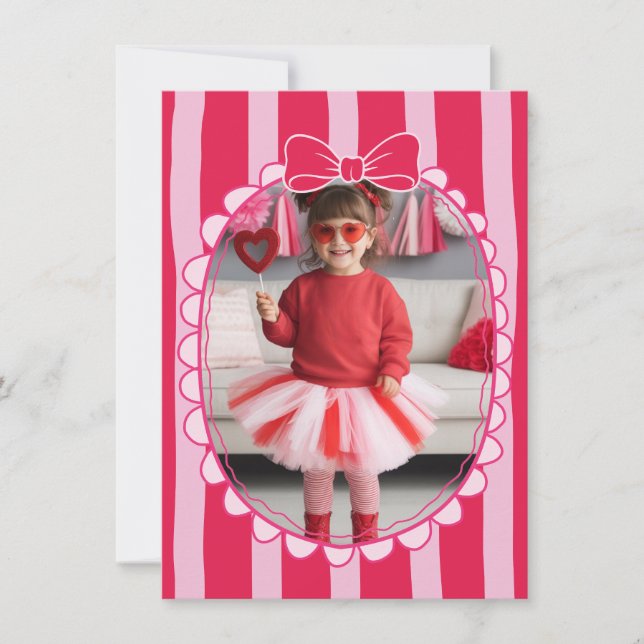Tarjeta Pequeña Bow Frame Kid Photo Valentine Card, Child School (Anverso)