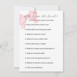 Tarjeta Pequeña Bow rosa que sabe del juego de novias - ducha de n