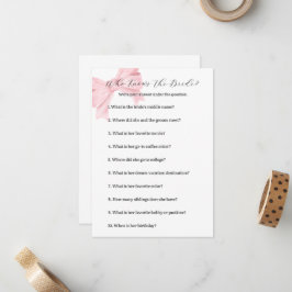 Tarjeta Pequeña Bow rosa que sabe del juego de novias - ducha de n