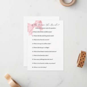 Tarjeta Pequeña Bow rosa que sabe del juego de novias - ducha de n